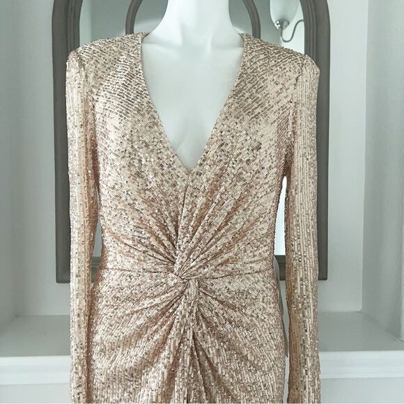 Mac Duggal IEENA Sequined High Low Dress, Rose Gold, NWT, Size 12 - Picture 12 of 16
